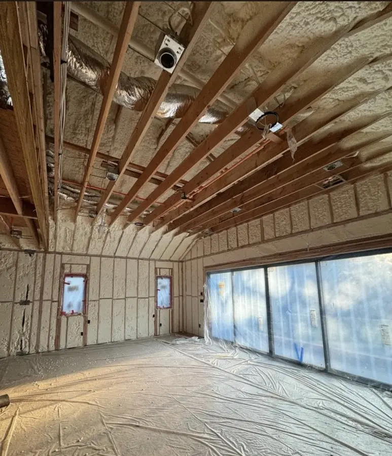 Interior walls and ceiling insulated with spray foam during new construction in Vacaville
